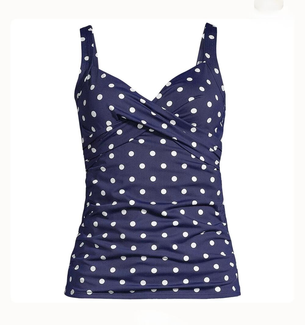 NWT Lands End Sweetheart Wrap Underwire Tankini Top Women's 10 Polka Dot Blue
